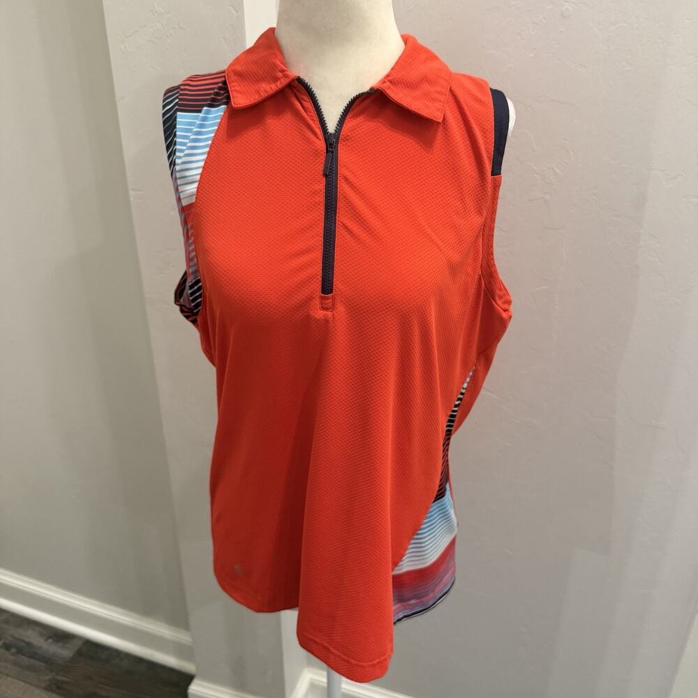 GG Blue Women’s Sleeveless Golf Shirt Large Red Collared (A0134)
